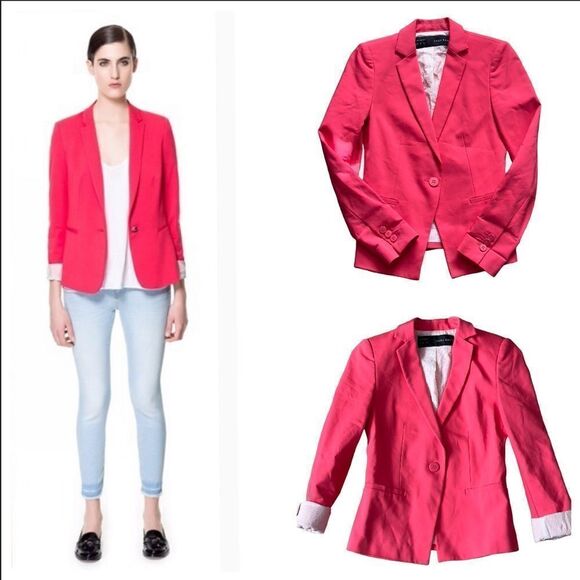Zara Bright Pink One Button Blazer XSMALL - Picture 1 of 16